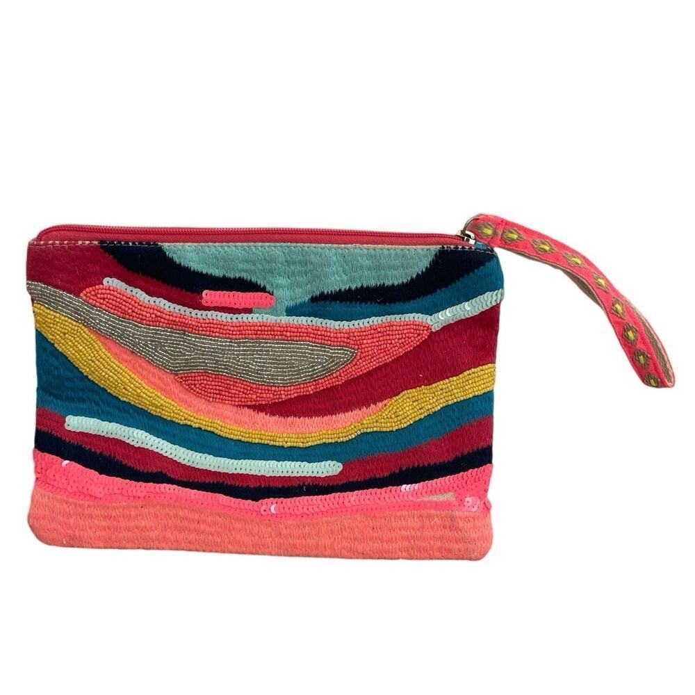 American & Beyond Clutch Wristlet Embellished Hand Beaded sequin‎ knit aesthetic